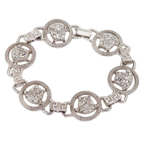 silver versace bracelet|Versace silver medusa bracelet.